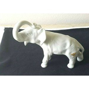 Royal Dux Elephant Trunk Up White 5 3/4" X 8" Vintage Good Luck